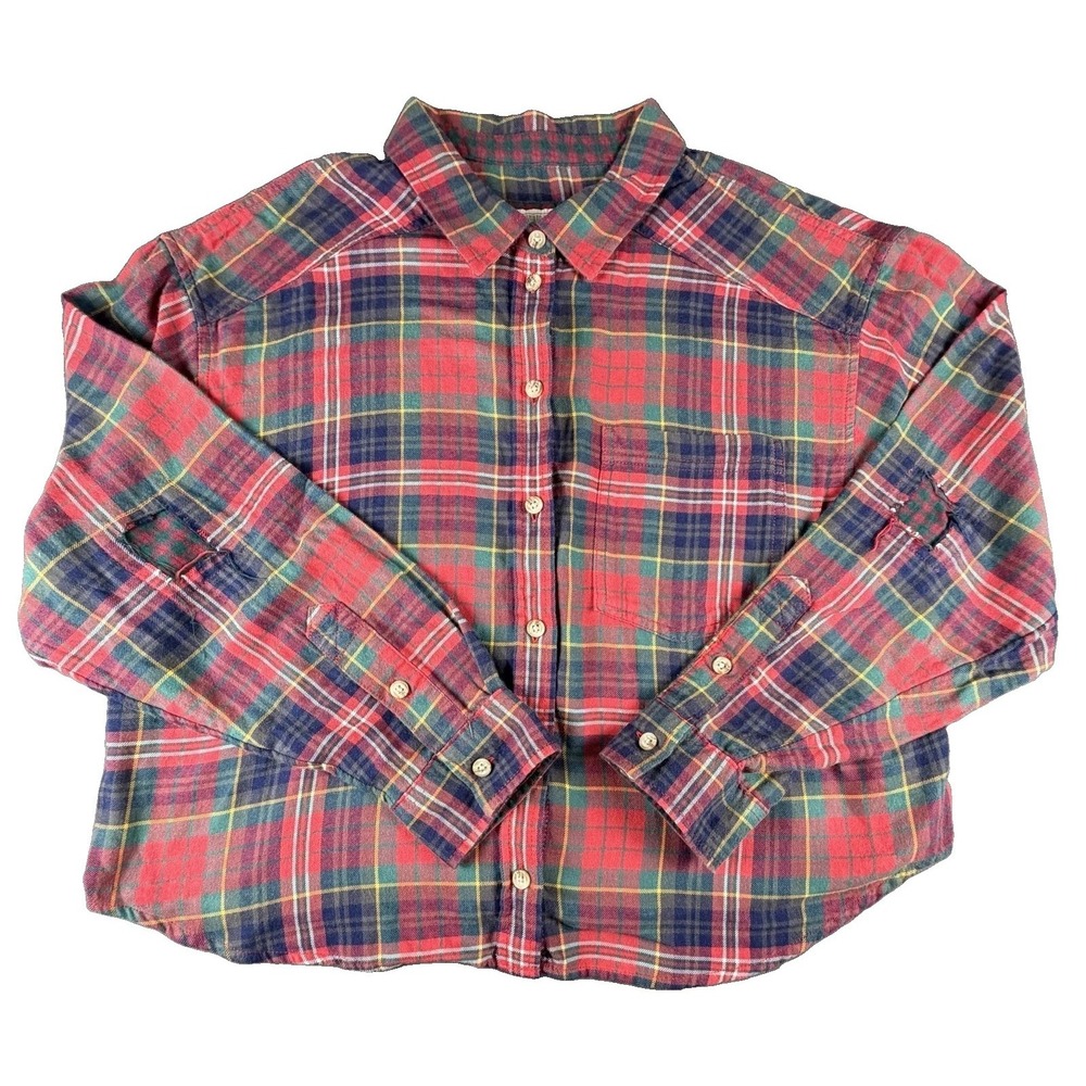 American Eagle Shirt Mens Medium Red Plaid Flannel Long Sleeve Button Up Casual